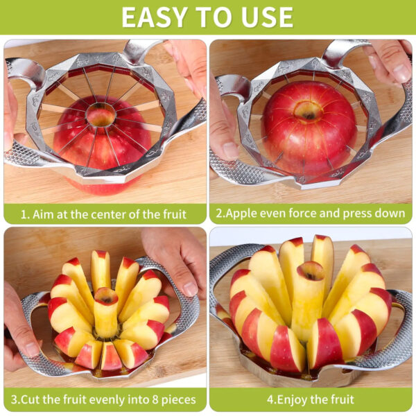 Apple Slicer And Corer, Sturdy and Sharp 12-Blade Stainless Steel Apple Cutter Divider Pitter Fruit Cutter Tools - Image 5