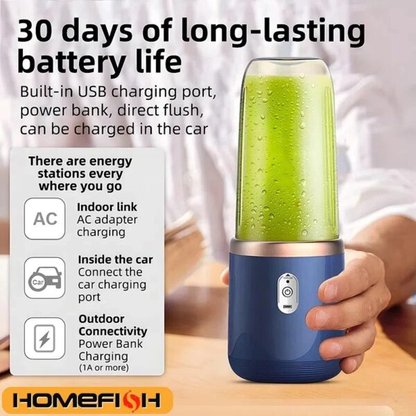 Portable Juicer Blender 400ml Electric Fruit Juicer USB Charging Lemon Orange Fruit Juicing Cup Smoothie Blender Machine 2cups - Image 4