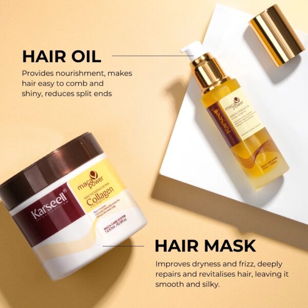 Karseell Collagen Hair Treatment Deep Repair Hair Mask 500ml + Argan Oil Hair Serum 50ml for Dry Damaged Hair All Hair Types - Image 3